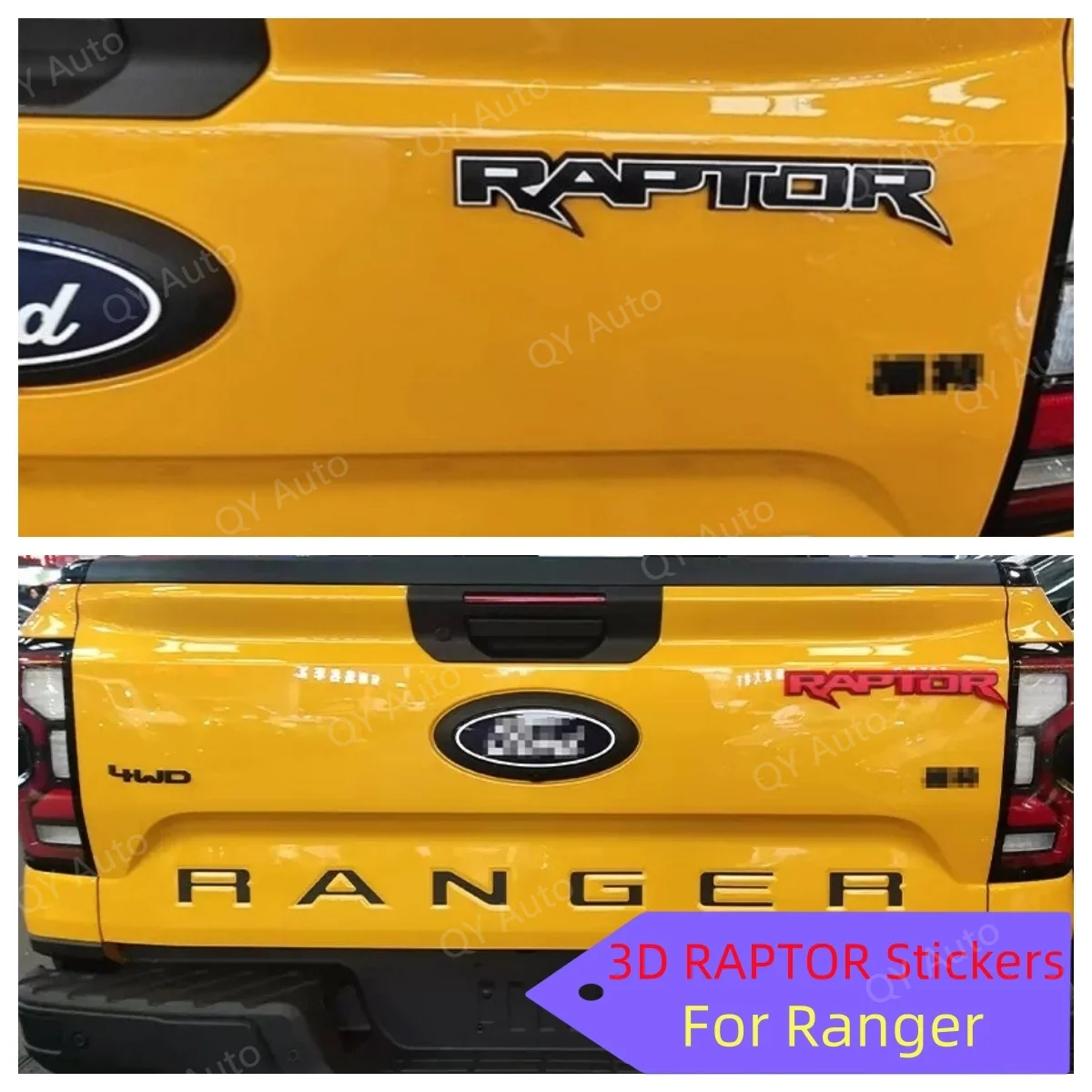 Ranger Raptor Letters Fit for Ford Ranger Raptor Tailgate Badge Raptor Type Model Rear Gate Badge 3D Badge Modified