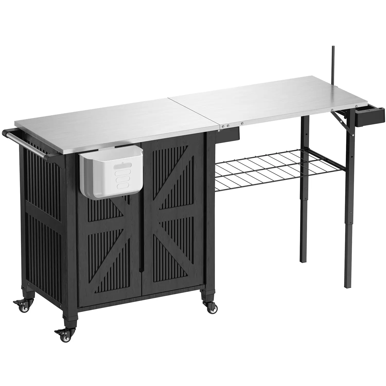 Outdoor Grill Cart with Storage Cabinet, 2-in-1 BBQ Prep Table with Foldable Side Shelf, Stainl Steel Top, Paper Towel