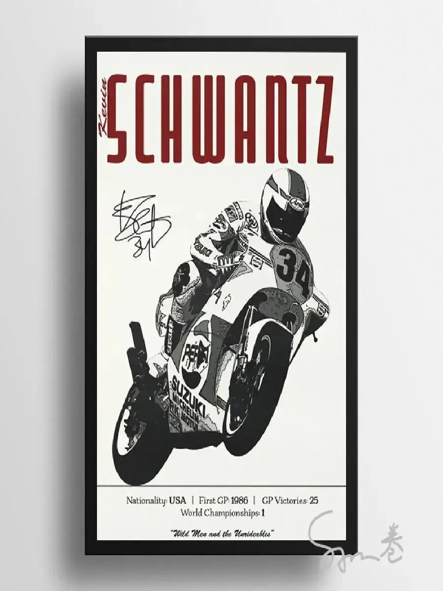 Kevin Schwantz MotoGP  Classic Canvas Print  Suzuki Racing Motorcycle Wall Art for Boys Bedroom