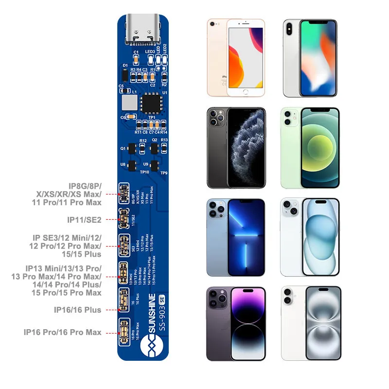 SUNSHINE SS-903 SE IP8-16PM Charging Activation Board for Mobile Phone Intelligent Positive/Negative Identification Tool