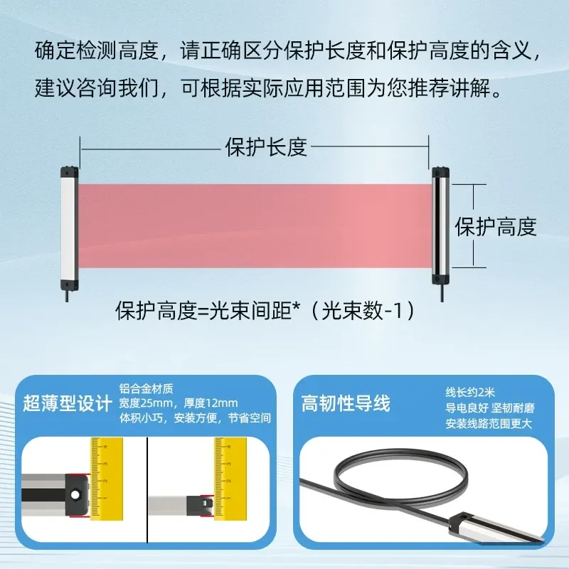 Ultra-thin Universal Safety Light Curtain Sensor Long Distance Infrared Photoelectric Induction Protection Beam Detector