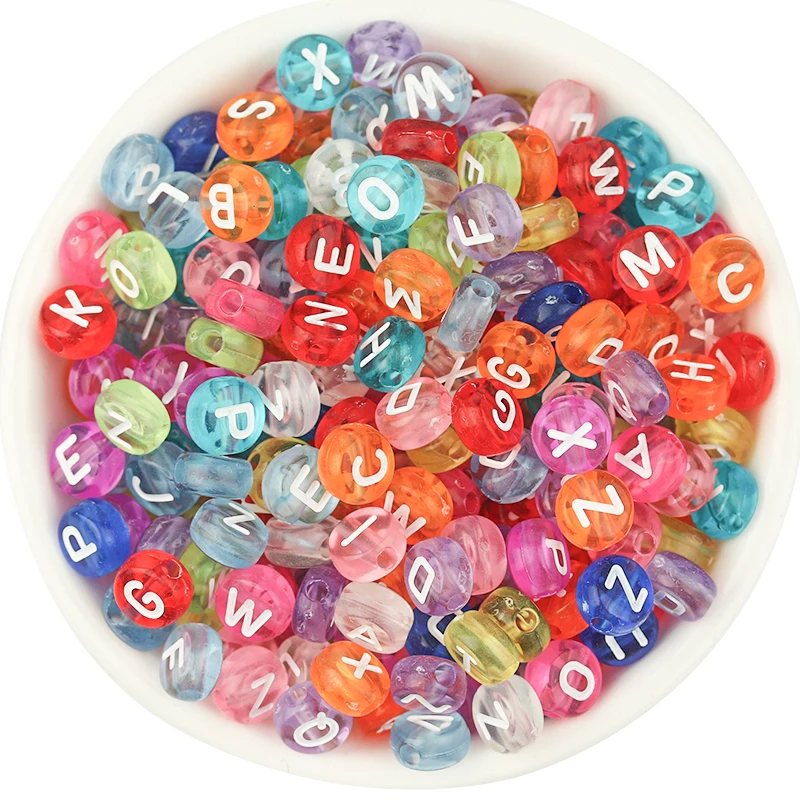 100Pcs 7mm Acrylic Alphabet Beads Colored Loose Spacer Flat Round Letter Beads For DIY Bracelet Earrings Accessories Wholesale