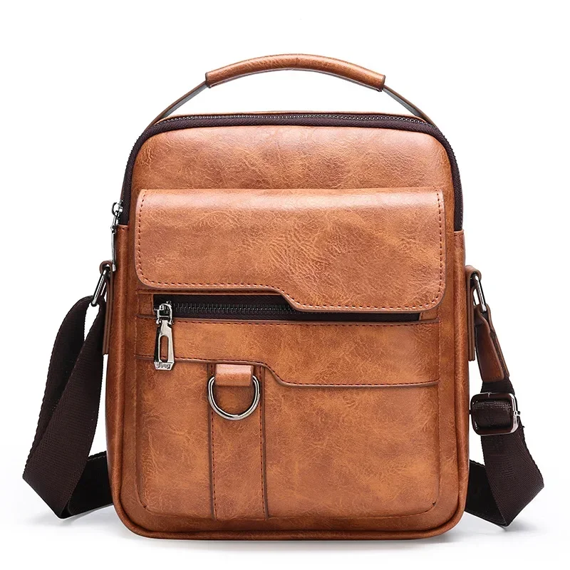 New Vintage Men Crossbody Bag Leather Shoulder Bag for Men Handbags 2024 Brown Black Business Messenger Bag