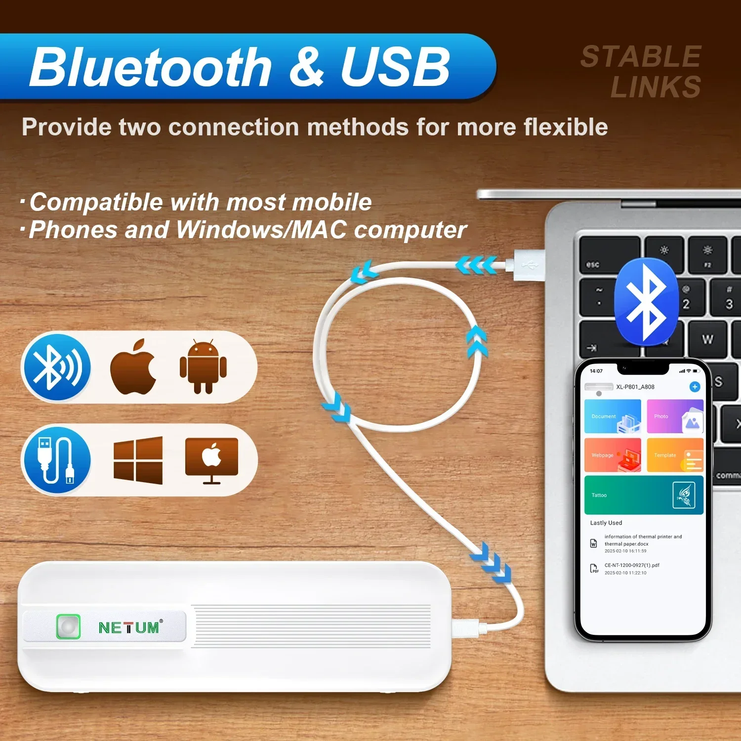 NEW IN STOCK Best International Trad Use Phone Computer Connected Portable Wireless Bluetooth Mini Thermal Transfer Printer