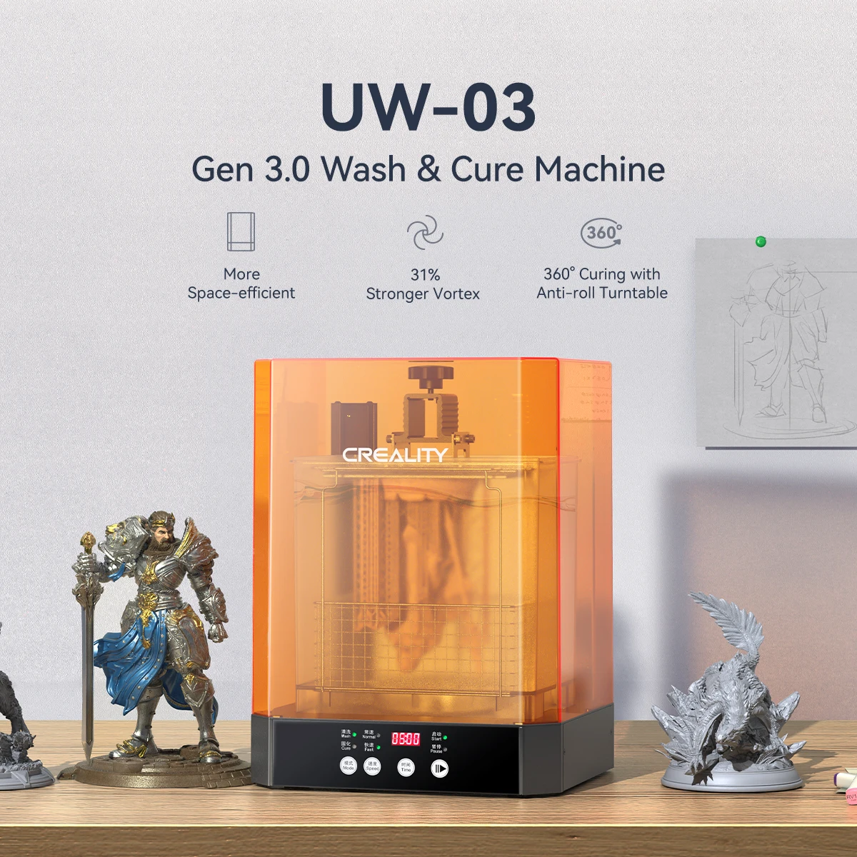 Creality UW-03 Washing Curing Machine Gen 3.0 All-In-One 360° Curing 18 powerful 405nm UV LED Mighty Vortex A 500r/min 10.64L