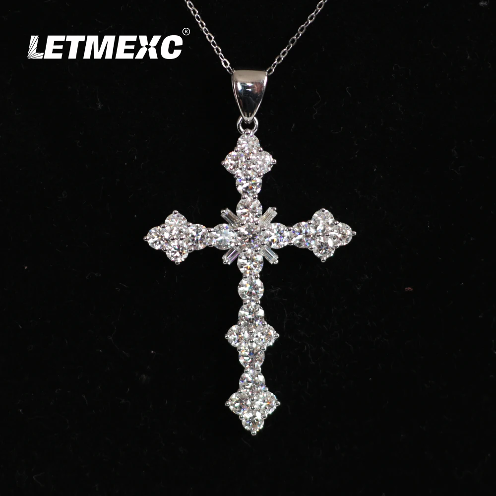 

LETMEXC S925 Silver Gold-Plating Full Diamond Moissanite D VVS1 Premium Custom Cross Boutique Pendant Necklace