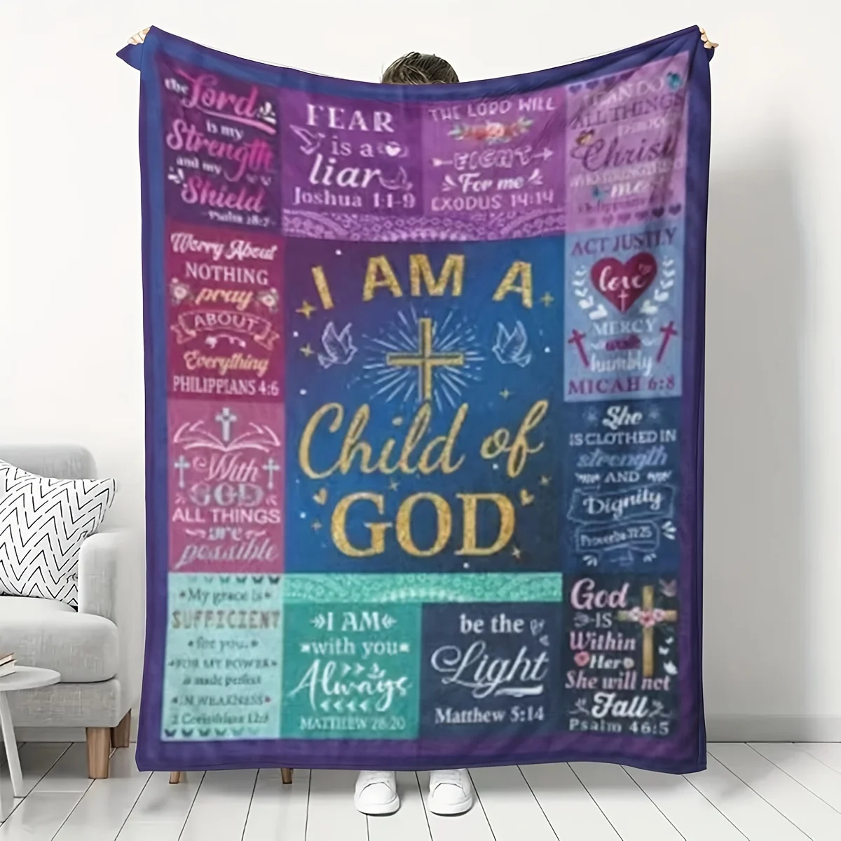 Christian Fleece Blanket Child of God Bible Verse Throw Soft Warm Bedding Sofa Cover Religious Home Decor Gift