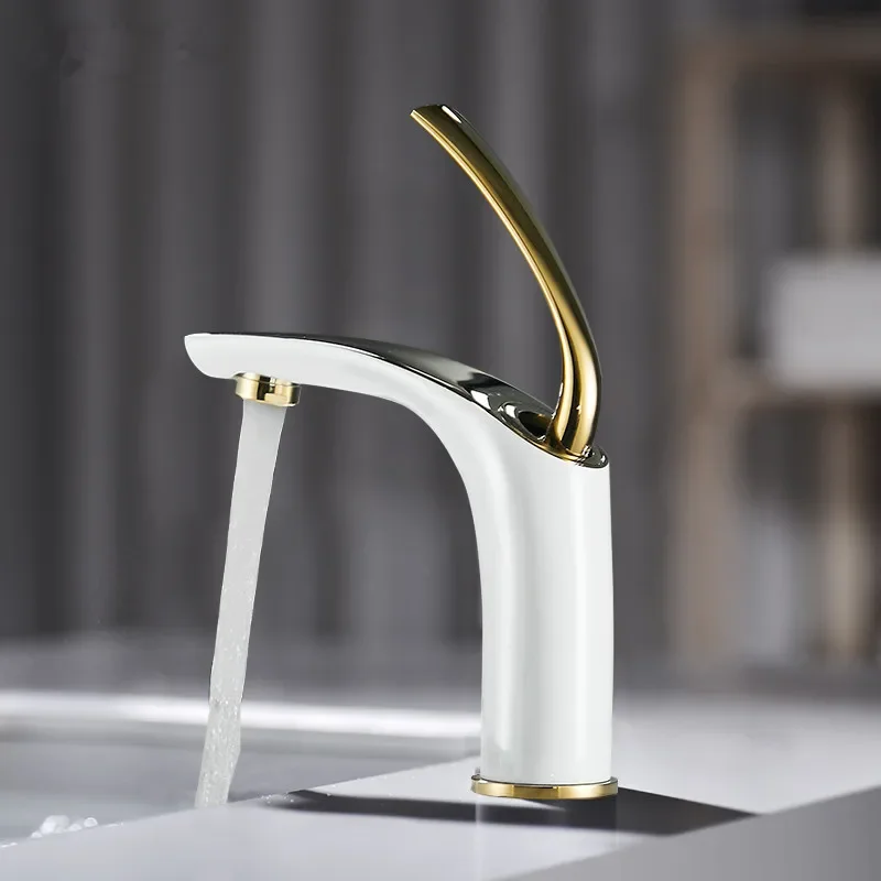 

Basin Gold and white Bathroom Mixer Tap Lavotory Brass Wash basin Hot and Cold Sink Faucet New