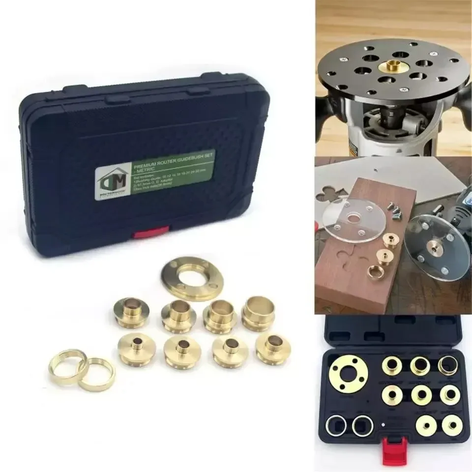 Car Allsome 11pcs Woodworking Router Bushing Guide 10-30mm Copper Premium Guide Bush Adapter O.D 67.5mm Two Lock Nuts 28.8mm