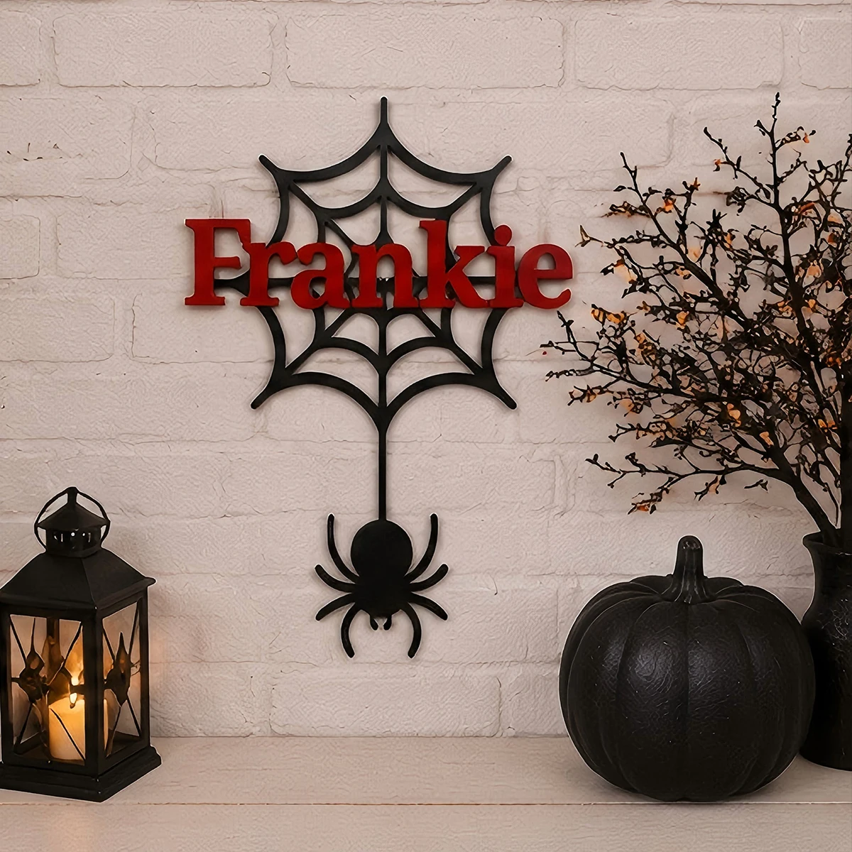 1Pc Custom Black Spider Decoration Wooden Name Plaque,Home Room Office Wall Door Decor,DIY Paintable,Birthday Halloween Gift