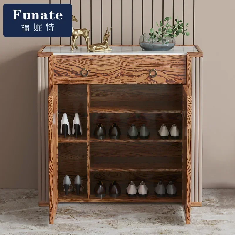 Marble Shoe Cabinet New Lobby Entrance Cabinet Solid Wood Complete Shoe Changing Stool