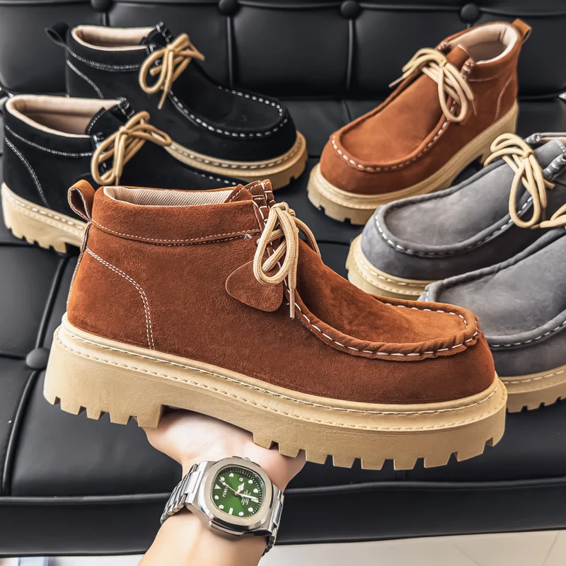 جديد جودة عالية اليدوية الرجال عادية البقرة المدبوغ أحذية من الجلد الخريف الشتاء اليابانية الأدوات حذاء من الجلد الأعمال الصحراء الأحذية #2