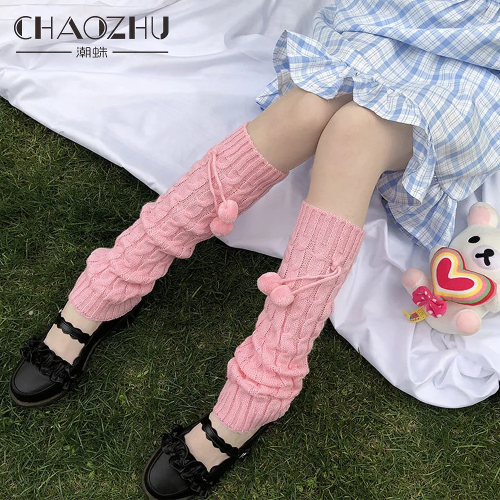 

CHAOZHU JK Y2K Lolita New Fashion Younger Girl Leg Arm Warmer Lolita Long Socks Ball Knitted Foot Cover Crochet Socks Boot Cuffs