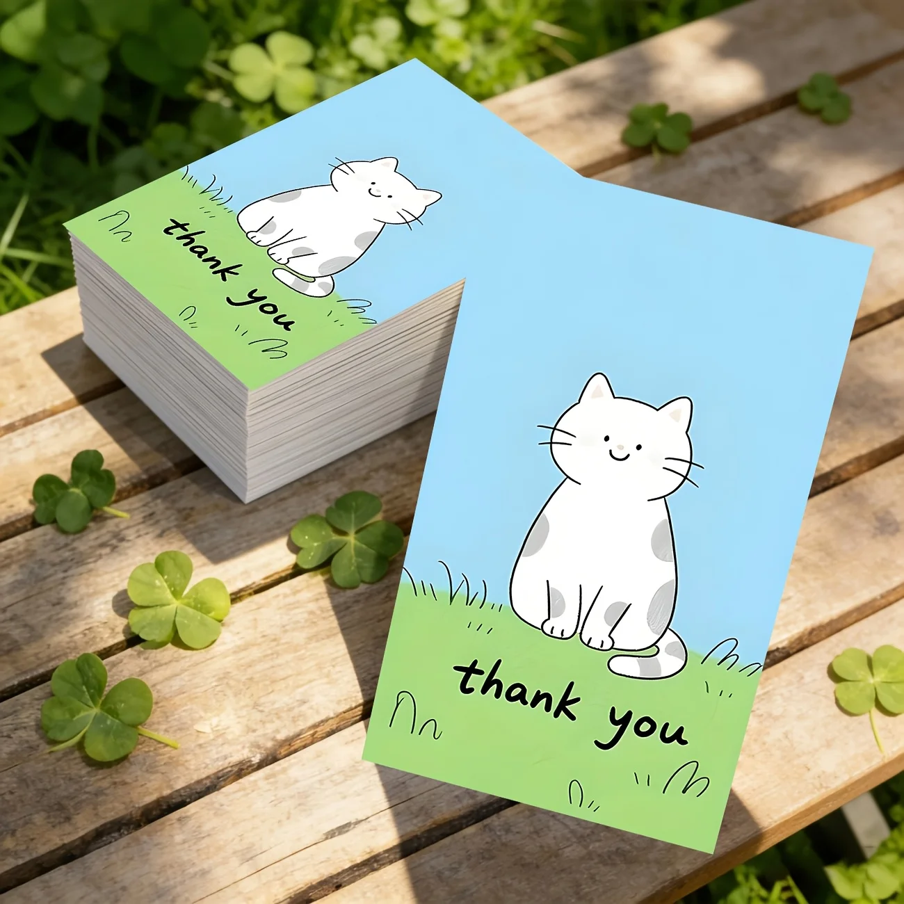 50PCS Cute Kitten Gift Thank You Cards, Grass Spotted Cat Pattern Design, Suitable for Birthdays, Weddings, Holiday Parties, Etc