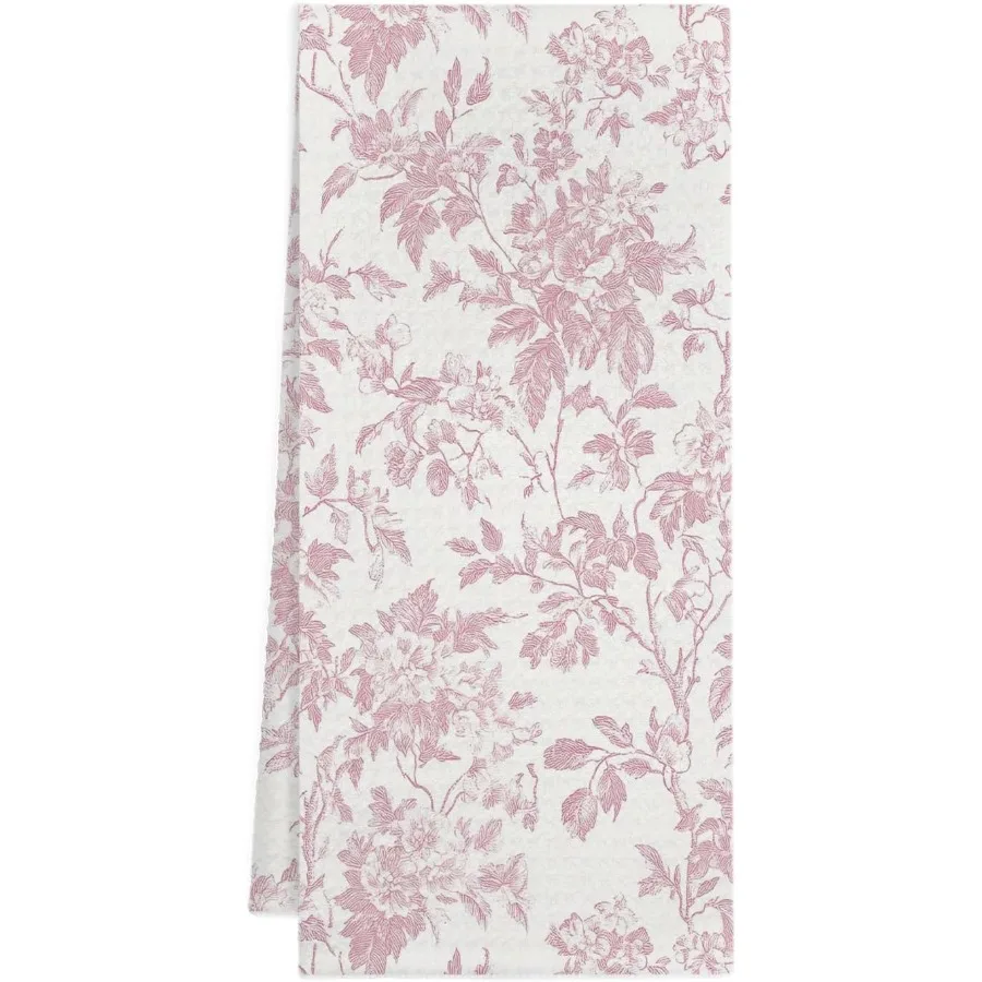 

Vintage Pink Freh Toile de Jouy Kitchen Towels Pink and White Chinoiserie Floral Dish Tea Towels for Kitchen Farmhouse Freh Cou