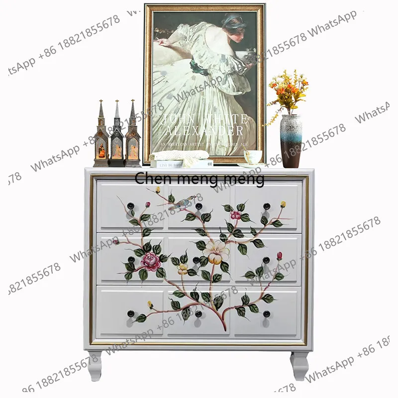 American painted three buckets, solid wood porch cabinet, living room storage, retro five buckets, bedside storage cabinet