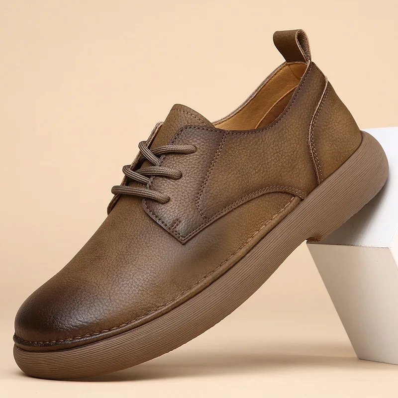 

2026 Spring New Men's Shoes Breathable Trendy Versatile Soft Bottom Soft Surface Retro Casual Leather Shoes for Men