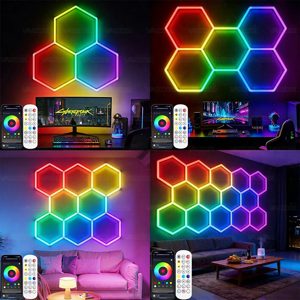 RGB honingraat hexagonale LED-lamp 220V mobiel Bluetooth/afstandsbediening geschikt voor garages, woonkamers, danszalen