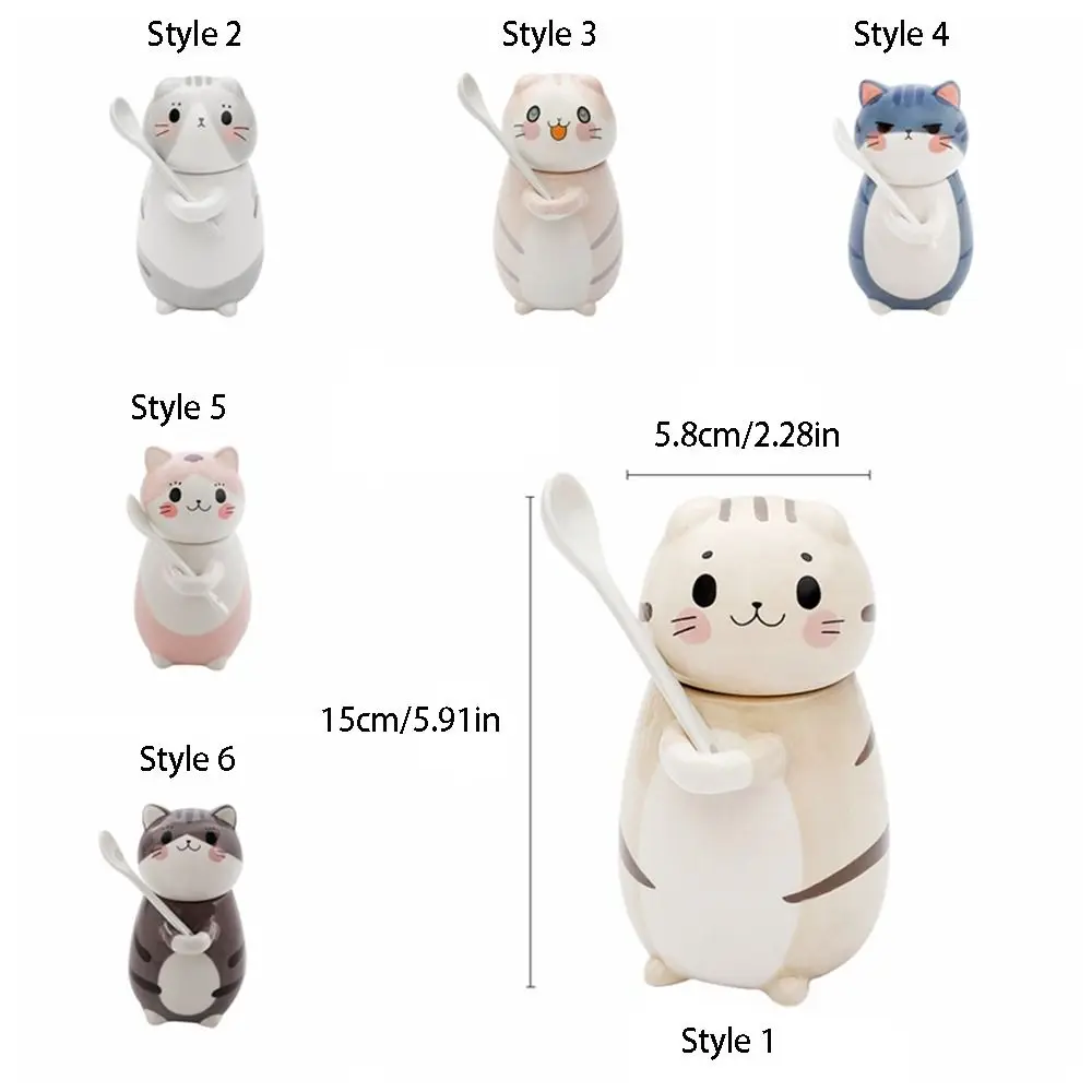 Cute With Spoon Cat Coffee Mug Ceramic Capped Mug Milk Tea Cups Exquisite Cartoon Hand Painted Mug Kitchen