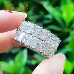 12mm width 4*6mm radiant shape double raws Full Eternity Ring Silver Moissanite Ring Men women wedding datting gift fine Jewelry