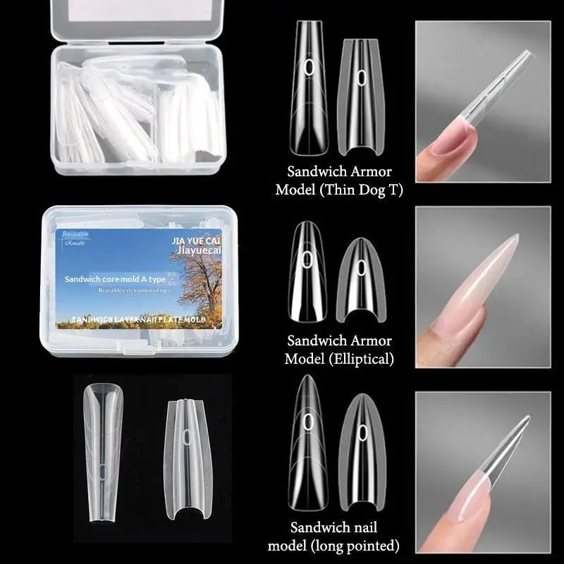 Sandwich Dual Nail Forms 60pcs 15Size Quick Extensions-Dual Forms T-shaped Ellipse Manicure Forms Top Mold Bottom Mold