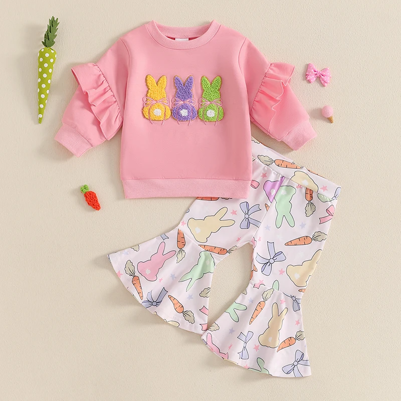 Toddler Baby Girl Easter Outfit 6 9 12 18 24Months 2t 3t 4t Sweatshirt Top+Flare Pants Bell Bottoms Easter Clothes