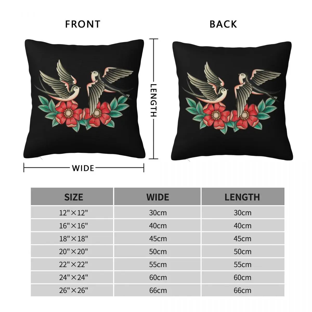 Swallows Tattoo Square Pillowcase Polyester Linen Velvet Creative Zip Decor Home Cushion Cover 18