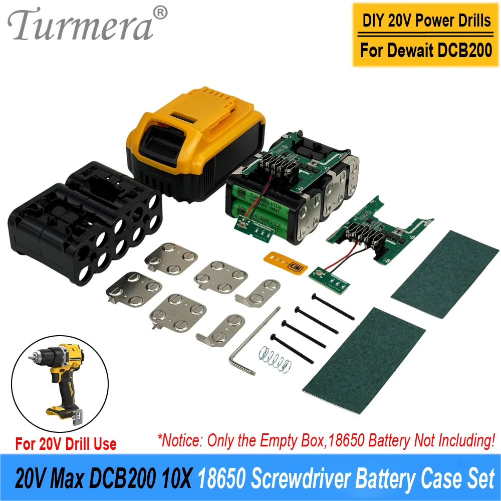 

Turmera 20V DCB200 DCB183 10x 18650 Battery Case with BMS Weld Nickel for Power Drills 18V 21V Screwdriver Battery Replacement