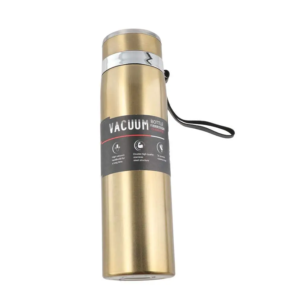 

800/1000ML Thermal Water Bottle Large-capacity Double Layer Vacuum Flask Anti-slip Bottom with Hanging Rope 'Insulated Cup Car