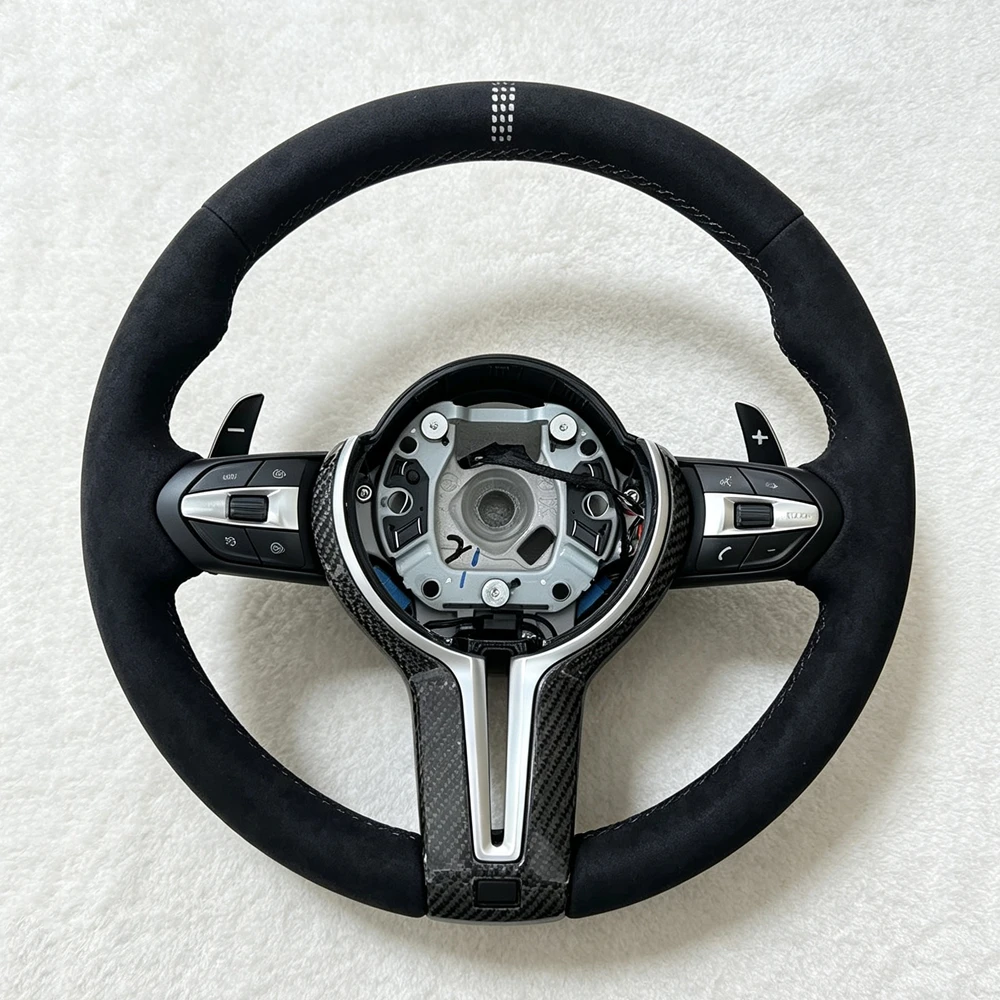 Suede White Center Mark Steering Wheel For BMW F80 M3 M4 F82 F85 F90 X5 F15 E70 E90 F10 F20 F22 F30 F31 M2 F87 M3 Factory Direct