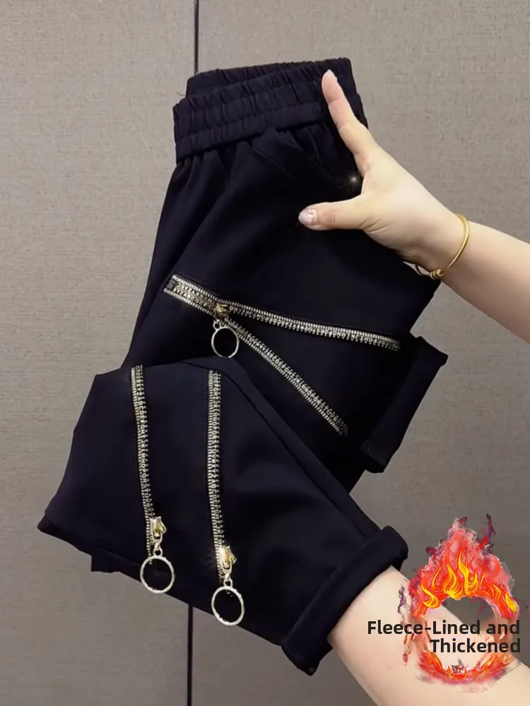 

Модные женские повседневные брюки Bla Heavyweight свободного кроя с прямыми штанинами, на молнии, в корейском стиле, для города, в стиле Harlan