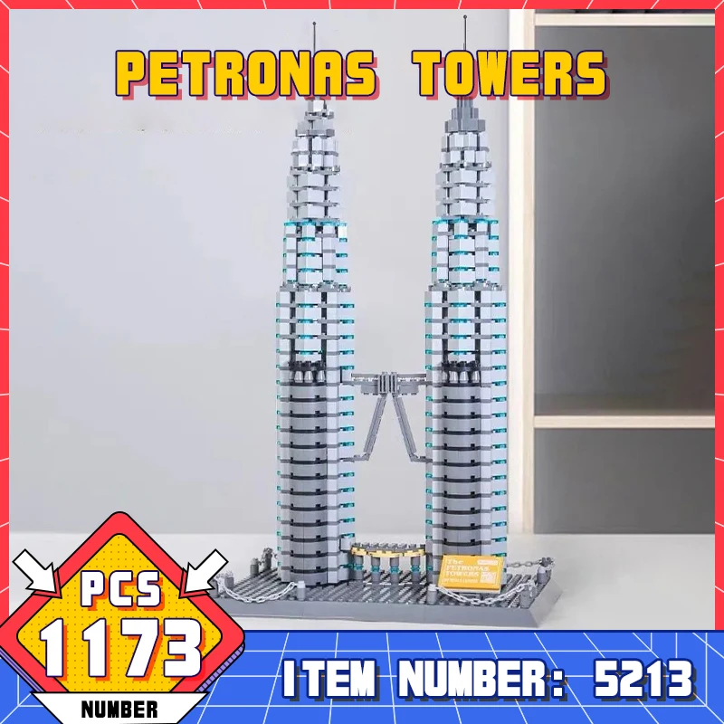 WG5213 Famous City Architecture Kuala Lumpur Petronas Twin Towers Building Blocks Children Assembled Bricks Toys Gift For Adults