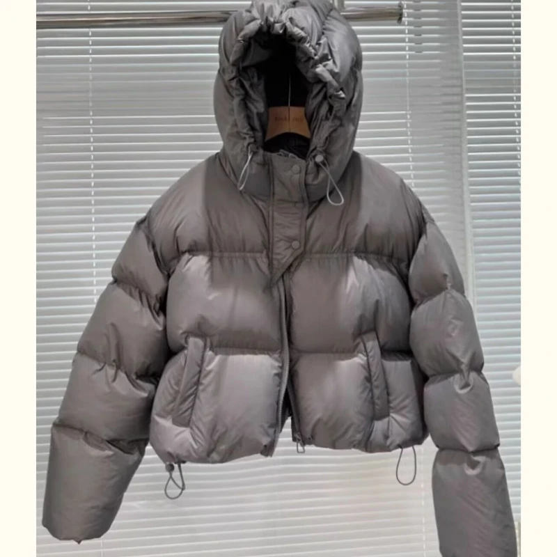 Jaqueta curta feminina com pato branco para baixo casacos quentes com capuz casaco novo coreano solto grosso outono inverno jaquetas