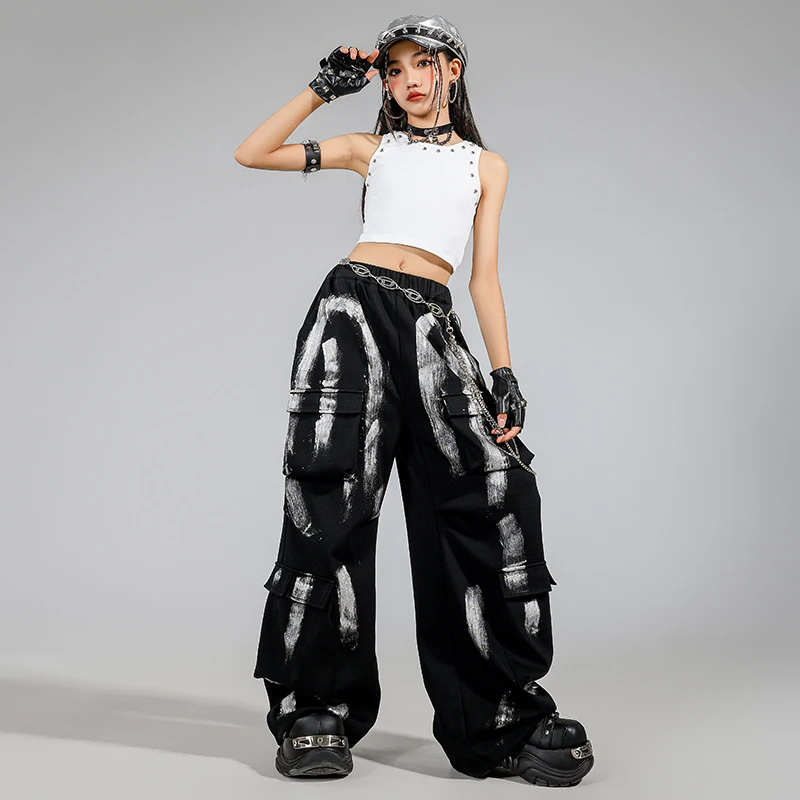 

Children Hip Hop Dance Clothes Girls Jazz Dance Tops Baggy Black Pants Fashion Cool Street Dance Performance Costumes BL16351