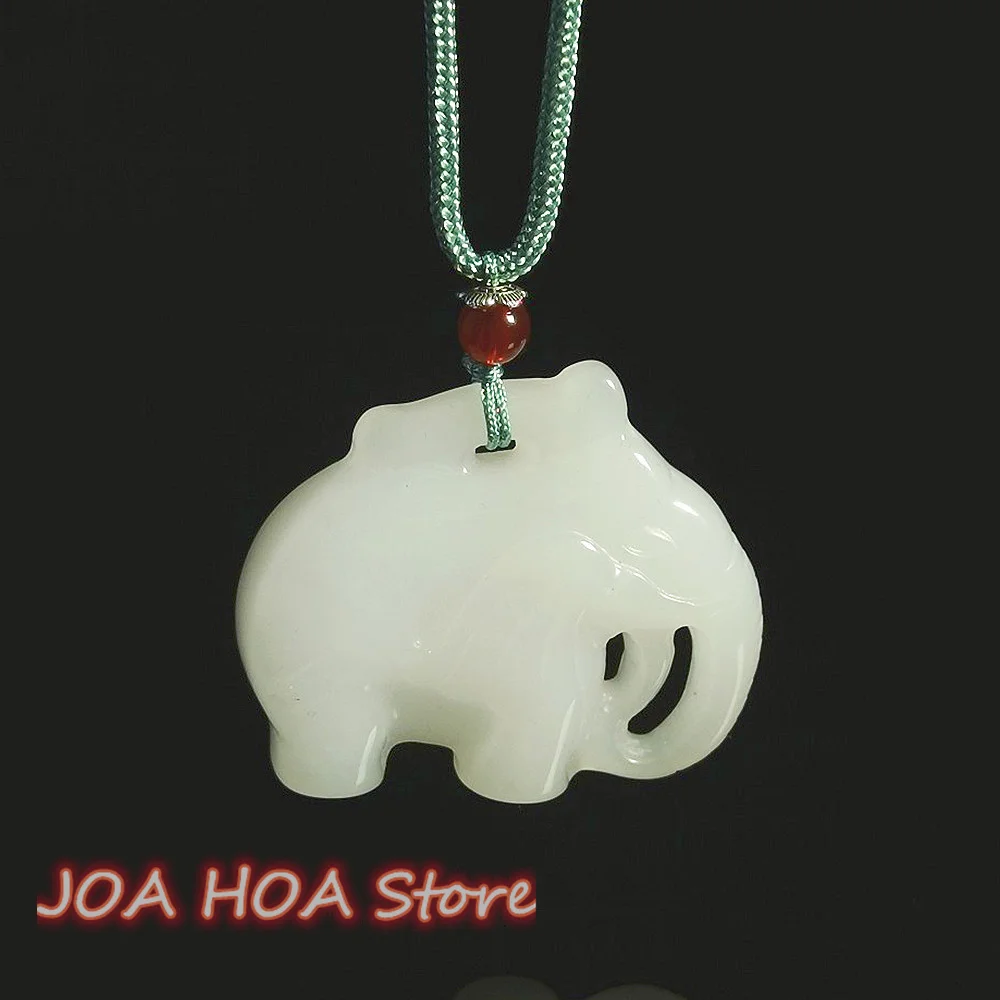 Hetian Natural White Gold Silk Jade Pendant Handwork Carve Elephant Exquisite Necklace Chain Quality Real Genuine Jewelry