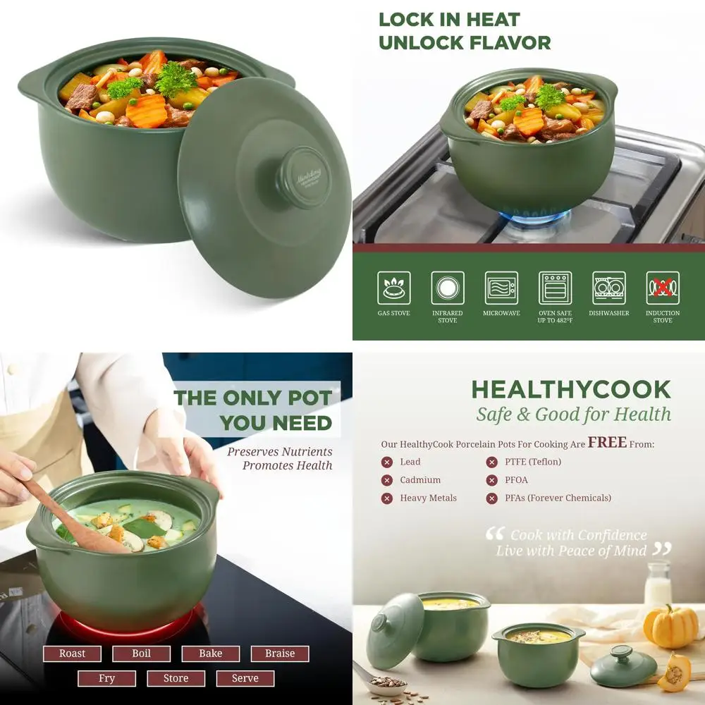 

Porcelain Dutch Oven 3-Qt, Lead & Cadmium Free, Oven Safe Up to 482°F, Great Heat Retention, Ideal Clay Pot for Cooking