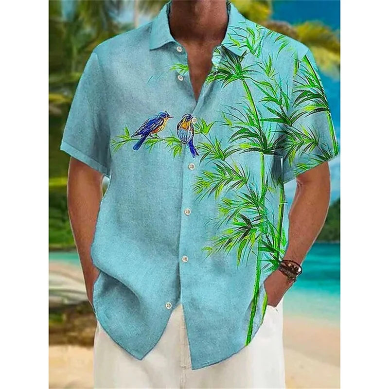 New Hawaiian shirt men\'s street shirt holiday casual short sleeve Harajuku coconut tree printed lapel men\'s oversized T-shirt