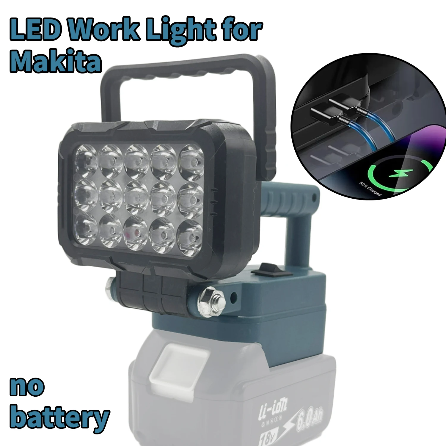 3 inch Cordless LED Work Light for Makita 18 V Battery with 2 USB Charging Port,Adjustable Angle Portable Flood Light Flashlight