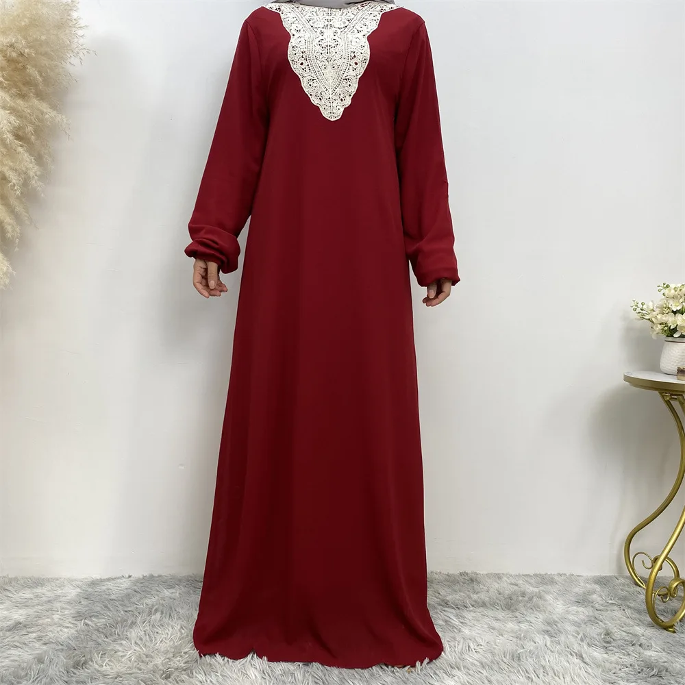 

Women's Dress with Applique on The Chest Muslim Dress for Women Malaysia Arab Abayas for Women Plus-size Long-sleeved Dresses