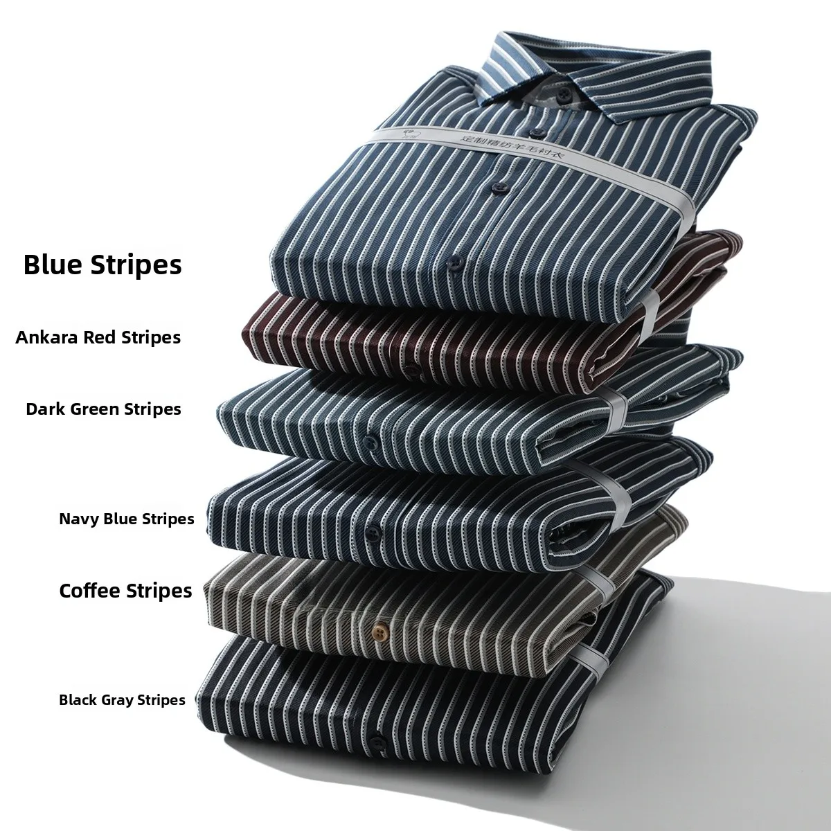 

High-End Busin Series Men's Long Sve Wool Filled Thiened irt Casual Sle Stand Fit Polyester Fiber Spring Autum...