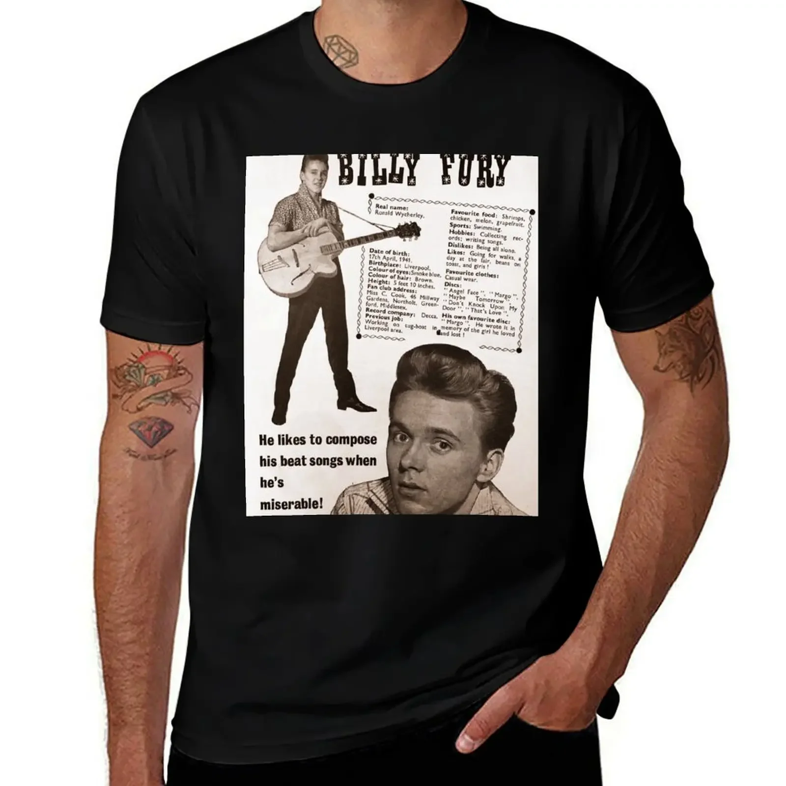 

Billy Fury 1960 T-Shirt new edition kawaii clothes oversized graphic tee croswit shirt man sweat shirts, men