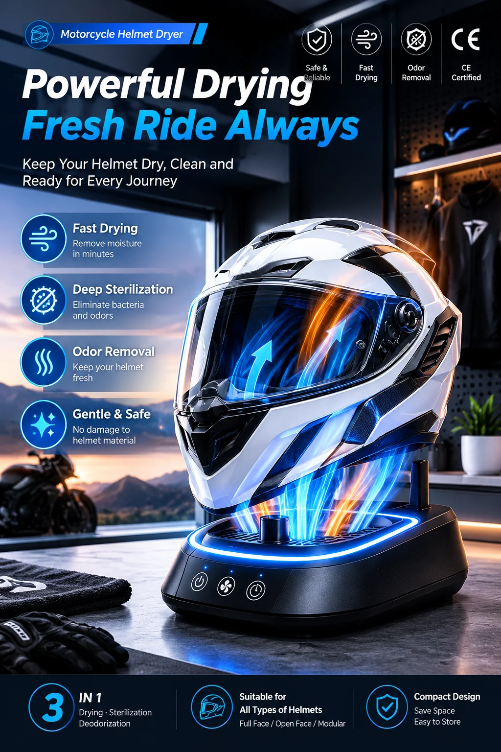 Sports Equipment Dryer - เครื่องอบแห้งหมวกกันน็อคแบบพกพาสำหรับหมวกกันน็อคมอเตอร์ไซค์, เครื่องอบแห้งหมวกกันน็อคสำหรับฮอกกี้, เบสบอล และอุปกรณ์กีฬา, อุปกรณ์เสริมสำหรับการดูแลหมวกกันน็อค