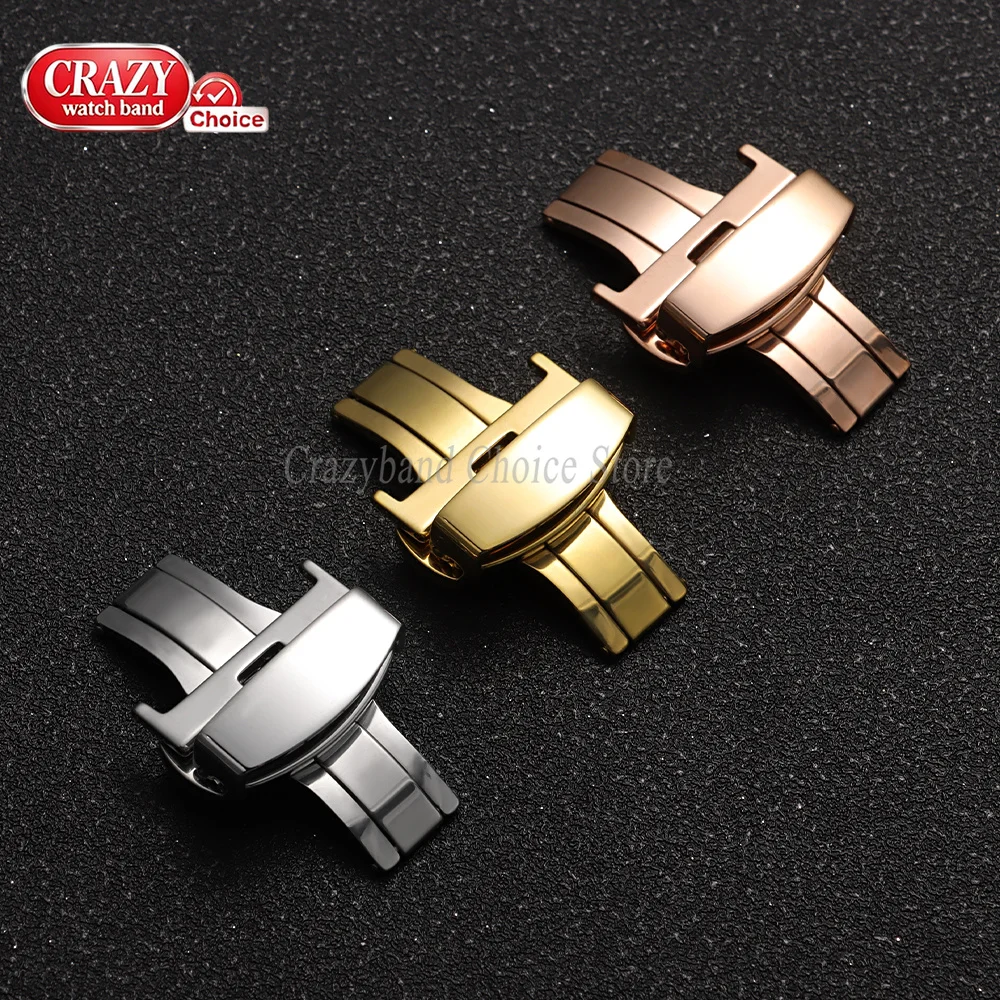 Stainless Steel Butterfly Buckle Polished Matte Button Universal WatchBand Buckles 16mm18mm20mm22mmLeather Strap Clasp Accessory view 3