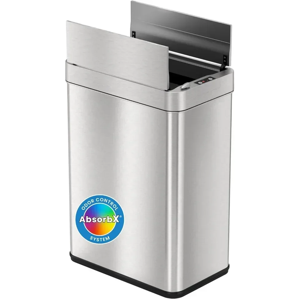 Wings-Open Kitchen Trash Can with Lid and Odor Filter, Stainless Steel, Dog Proof Automatic TrashCan Garbag