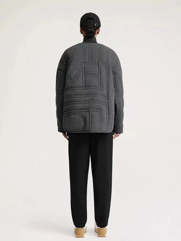 New niche quilted plain geometric pattern loose knit jacket cotton-padded jacket