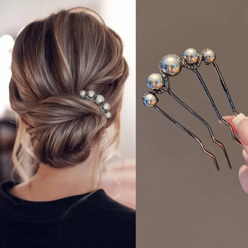 Moda metalowa szpilka do włosów w kształcie litery U kobiety elegancka prosta perłowa spinka do włosów szpilki szpilka nakrycia głowy akcesoria do włosów prezenty