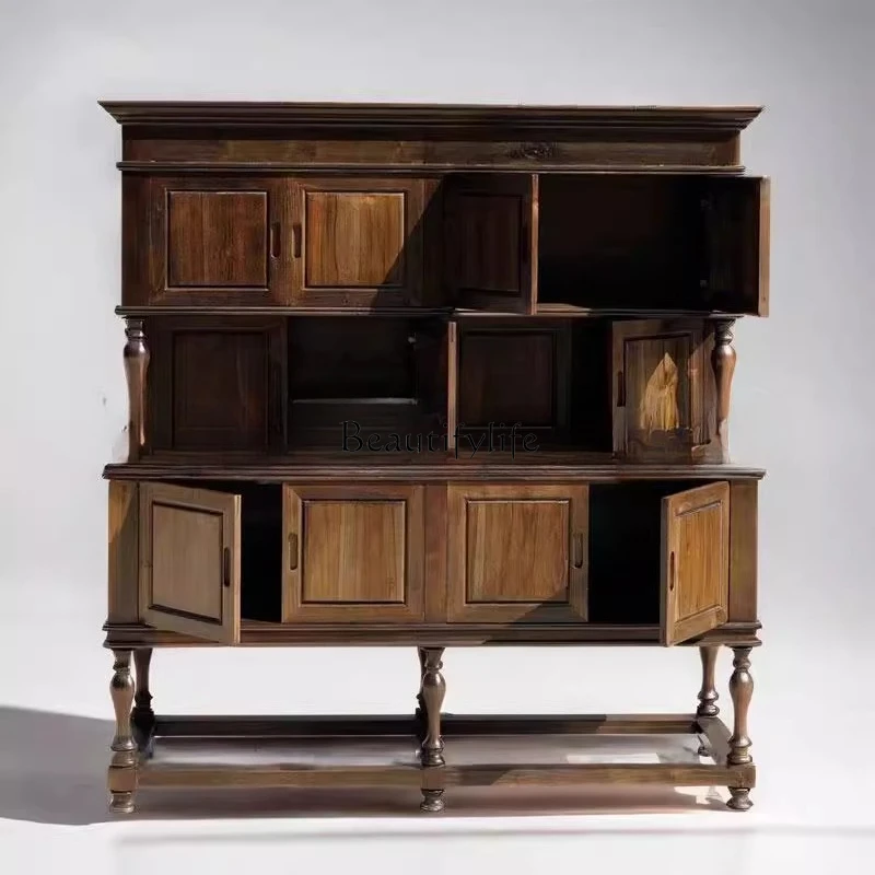 

American solid wood dining side cabinet French retro storage medieval partition display cabinet