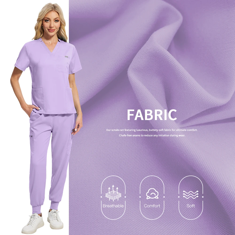 Medical Nurse Uniforms Scrubs Set Women Hospital Surgical Clothes Short Sleeve Tops+Jogger Pants Suit Pharmacy Nurse Accessories