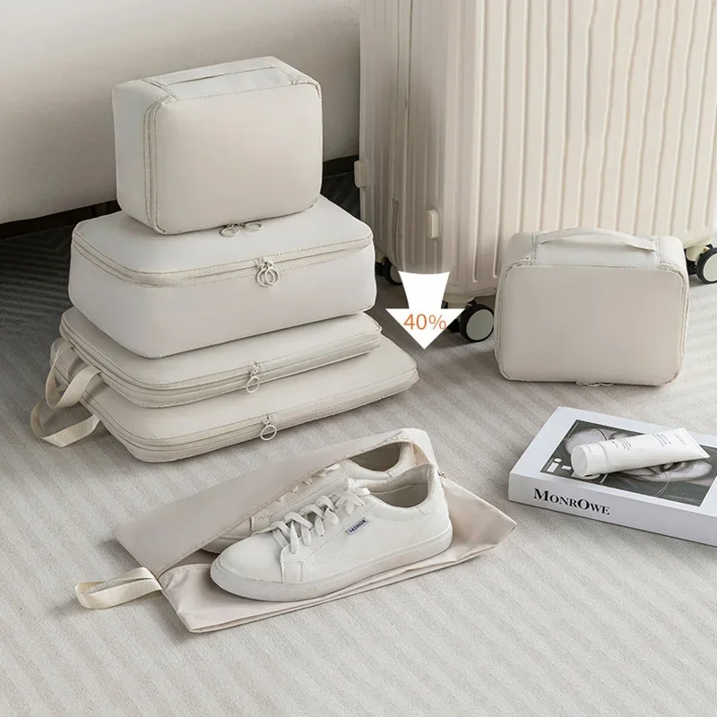 Set/6 pcs Compressible Packing Travel Storage Bag Cubes Waterproof Suitcase Nylon Portable With Handbag Luggage Organizer