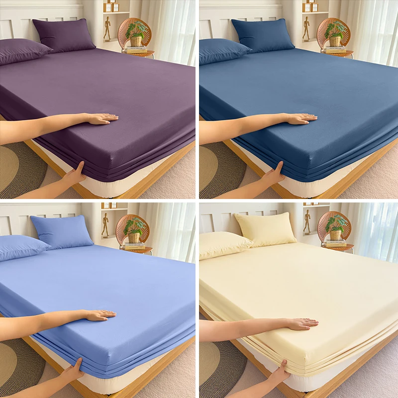 90/120/150/180x200 ملاءة سرير جاهزة مع شريط مرن بلون أغطية مرتبة حامي سرير مفرد مزدوج كينج 100% قطن
